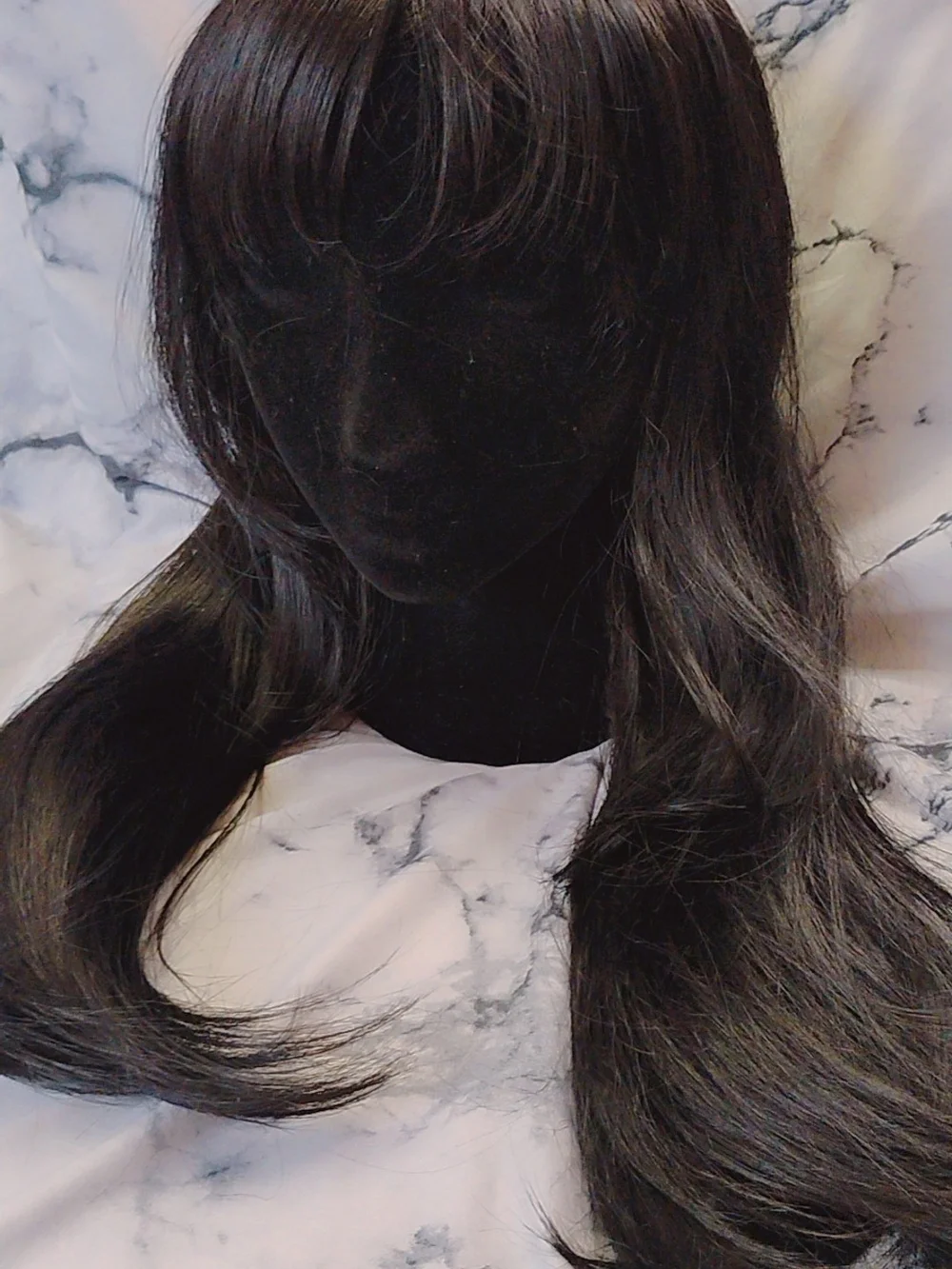 Classic Long Straight Women's Wig with Bangs - Black
